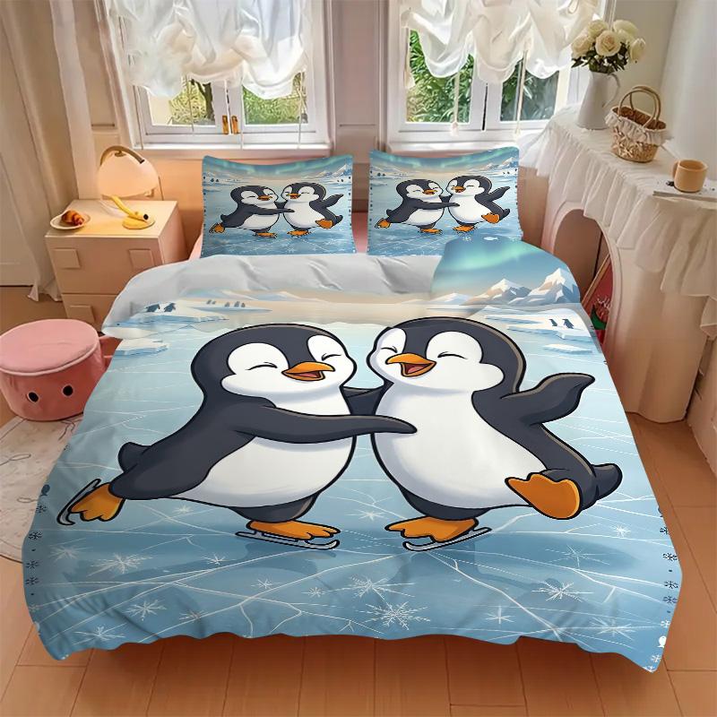 Penguins Ice Adventure Print 3Pcs Bedding Setduvet Cover With 2 Bedropillowcase Home Birthday Gift