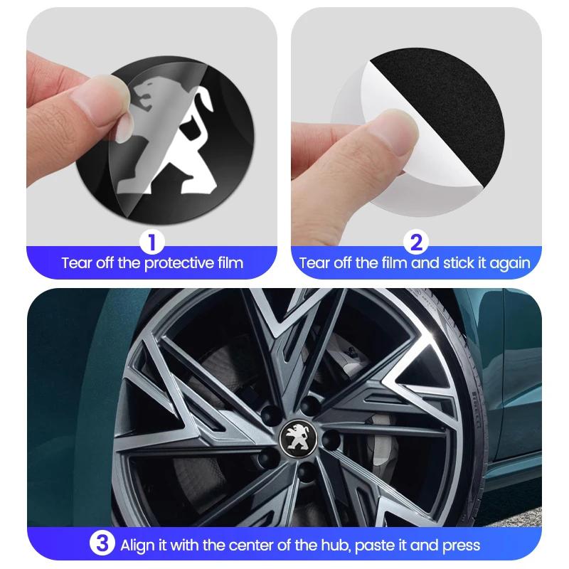 4Pcs Car Emblem Wheel Hub Center Cap Sticker Rim Badge Cover For Peugeot 407R 408 5008 4008 607 106 307 2008 3008 206 508 207 208