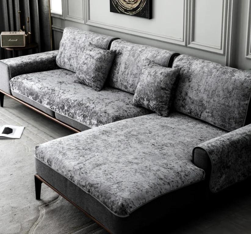 Silky Velvet Leather Sofa Covers Warm Towel Couch Cover Full Coverage Universal Winter Plush Non-slip Sofa Cover