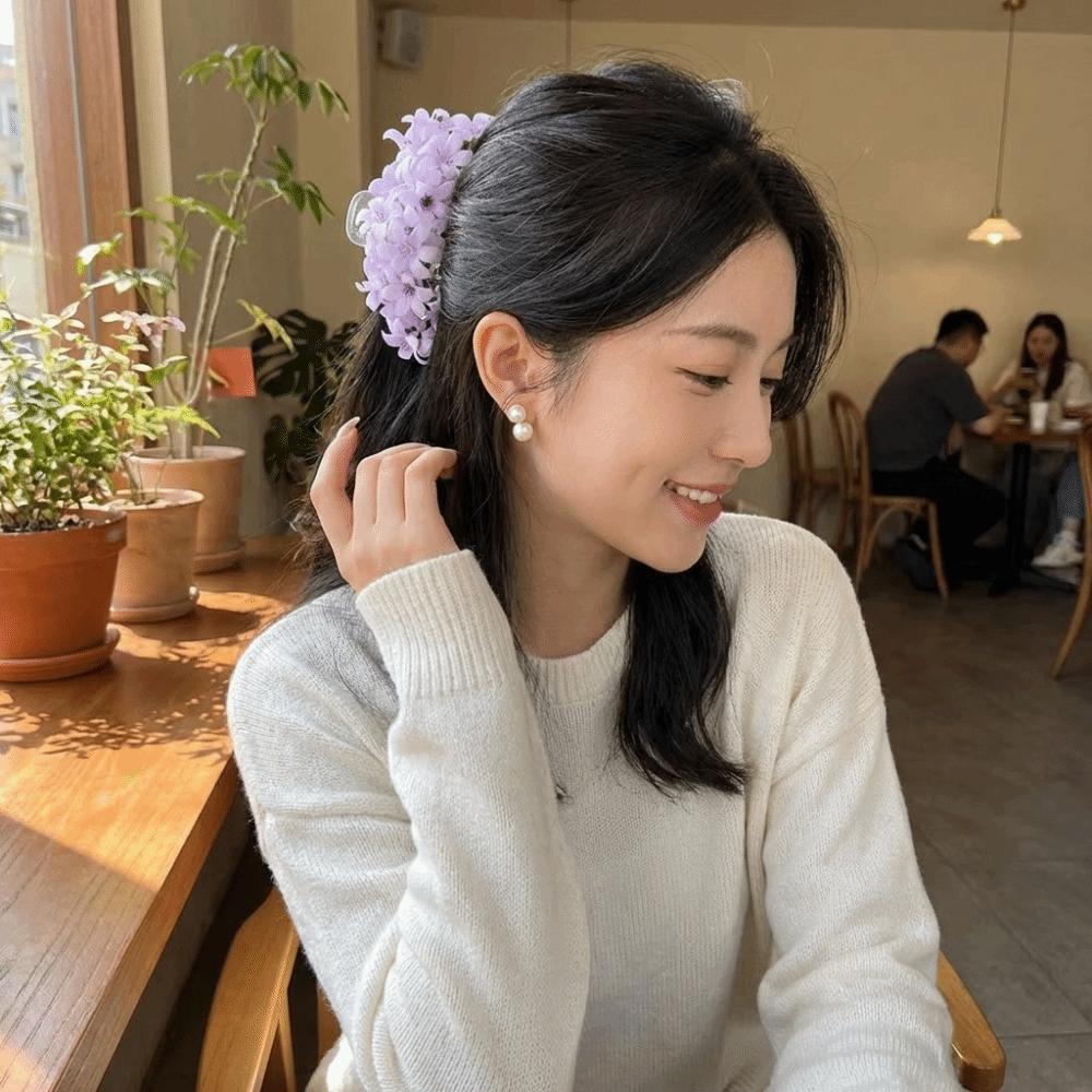 Delicate Beach Floral Hair Claw Solid color Elegant Hair Clip Vacation Style Shark Clip  Seaside