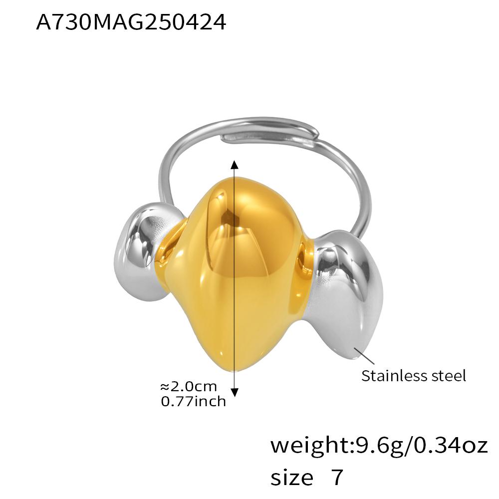 Unique Two-tone Rings In Stainless Steel With 18k Gold Plated Waterproof Fadeless Non Tarnish Adjustable Chunky Ring For Women