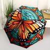 Stained Butterfly Wall Art DecorUmbrella, Portable 3-Fold Compact Umbrella for Men & Women Gift