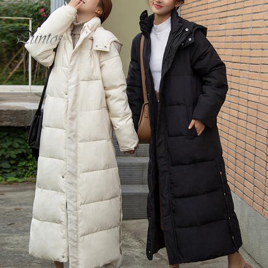 Women Cotton Coat Hooded Long Sleeve Pockets Side Slit Hem Down Jacket Solid Color Pockets Thickened Casual Outwear