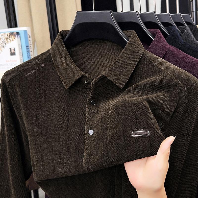 Autumn Long Sleeve Polo Shirt Men's Lapel Collar Casual Fashion Versatile T-Shirt Middle-Aged & Young Top