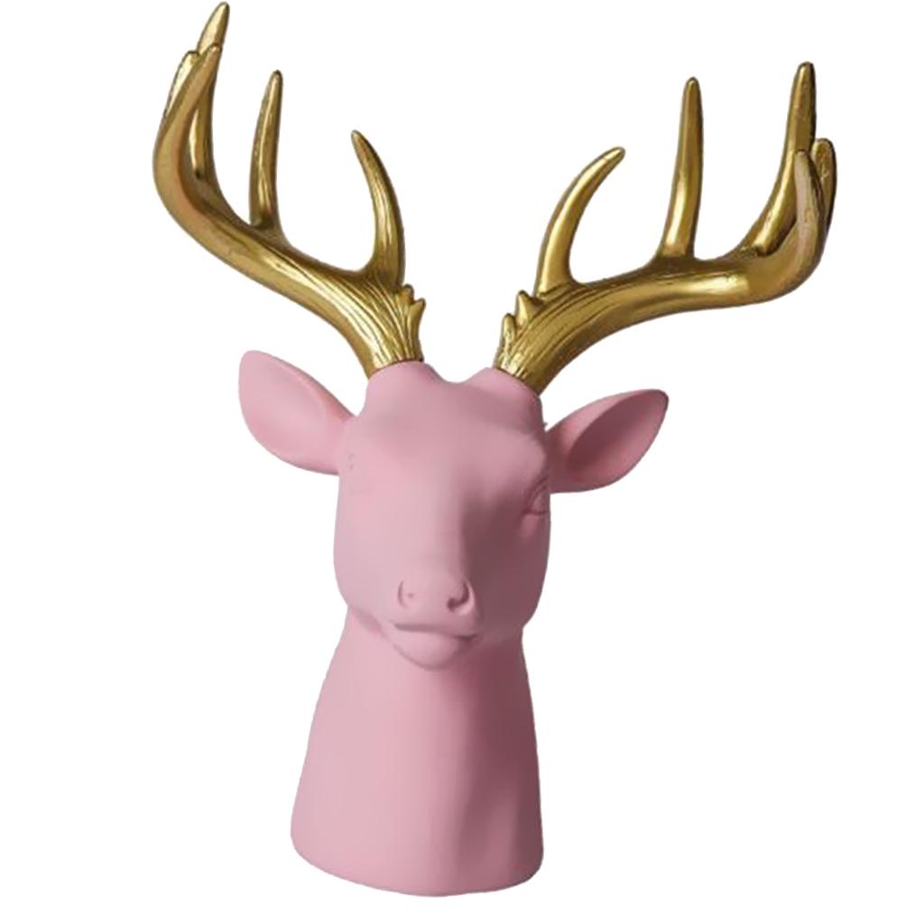Buy 3D Resin Pink Deer Model Wall Hanging Animal Sculpture Figurine