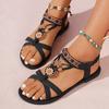 Womens Flat Sandals Summer Bohemian Vacation Style Sandals Retro Ethnic Style Sandals for Women Casual Open-toed Beach Sandalias