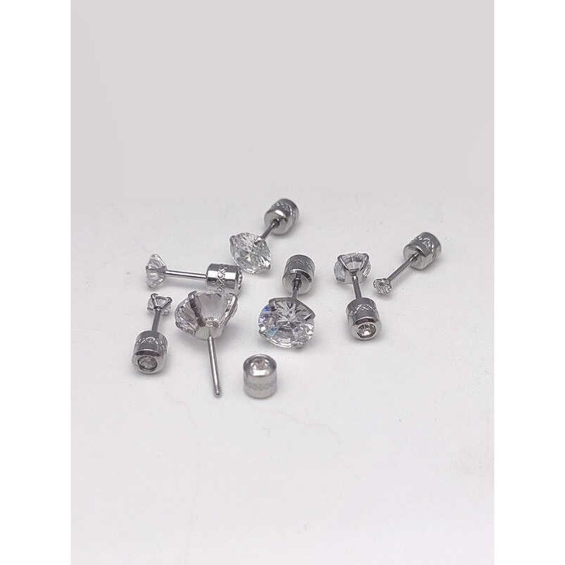

0.8mm Thin Rod Stainless Steel Four-Claw Zircon Ear Studs Two-Head Diamond Titanium Steel Fashion Ear Bone Studs Piercing Jewelry 1 Rod thick 0.8mm long 6mm Zircon 2mm
