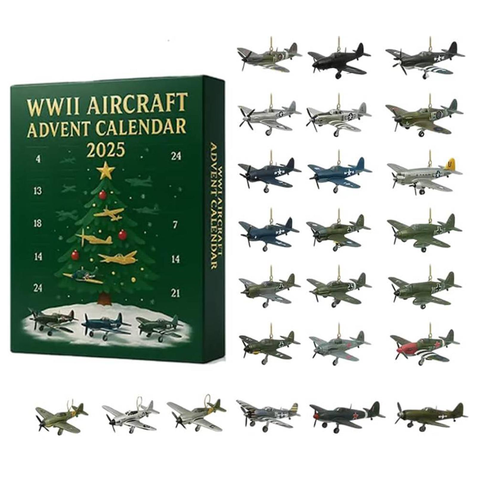 

WWII Aircraft 24 Days Christmas Advent Countdown Calendar with 24 2D Acrylic Mini Warbirds Gifts for Collectors Aviation Lovers L оливковый
