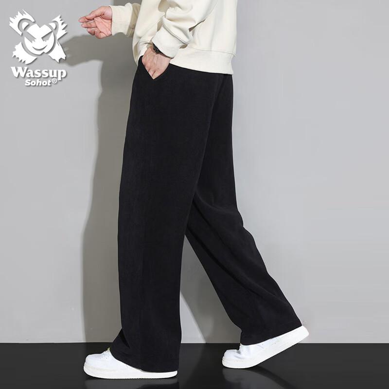 Wassup Sohot Men s Loose-Fit Plush Lined Wide-Leg Pants 2XL