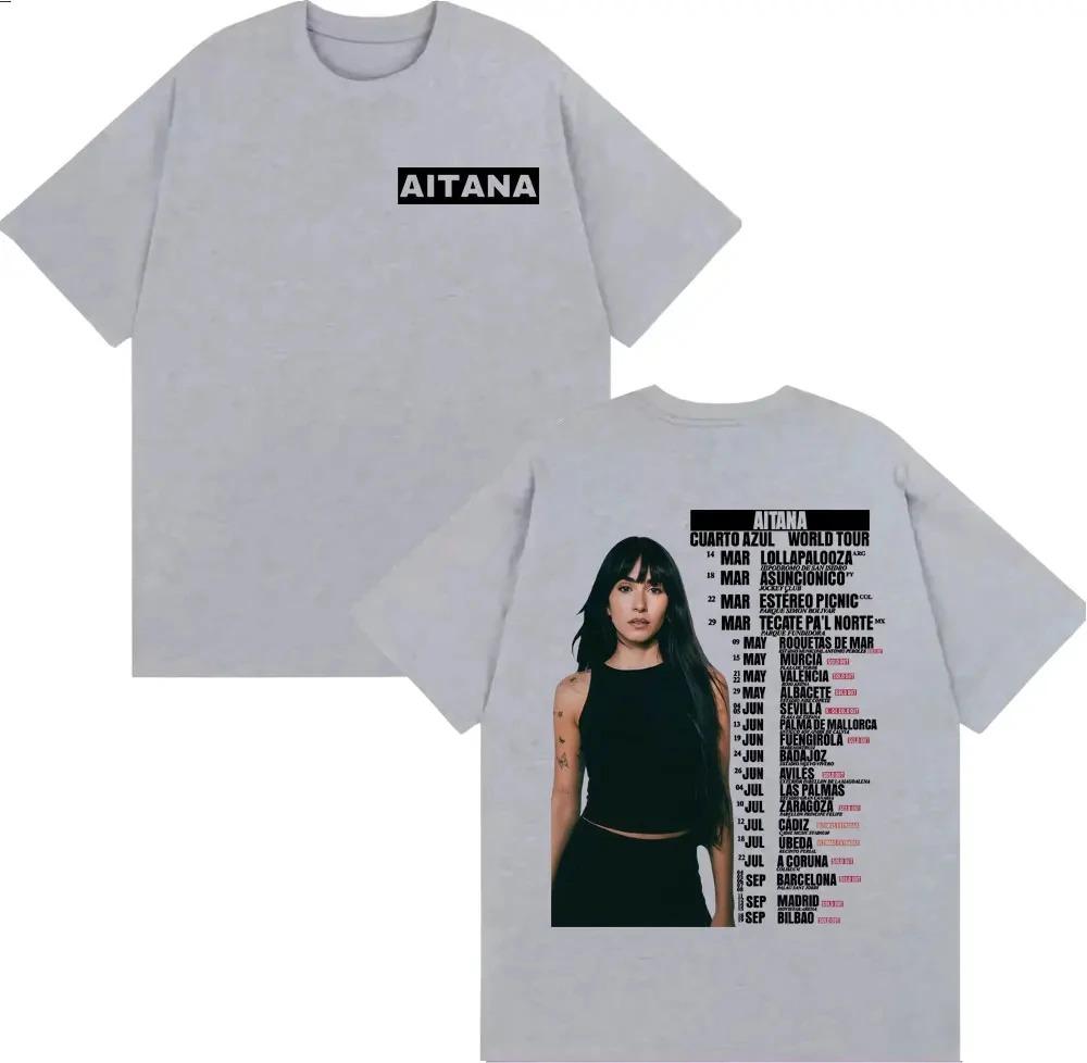 Aitana Cuarto Azul World Tour Double Sided T-Shirt Pop Singer Merch Casual Black Gray Cotton Unisex T-shirts