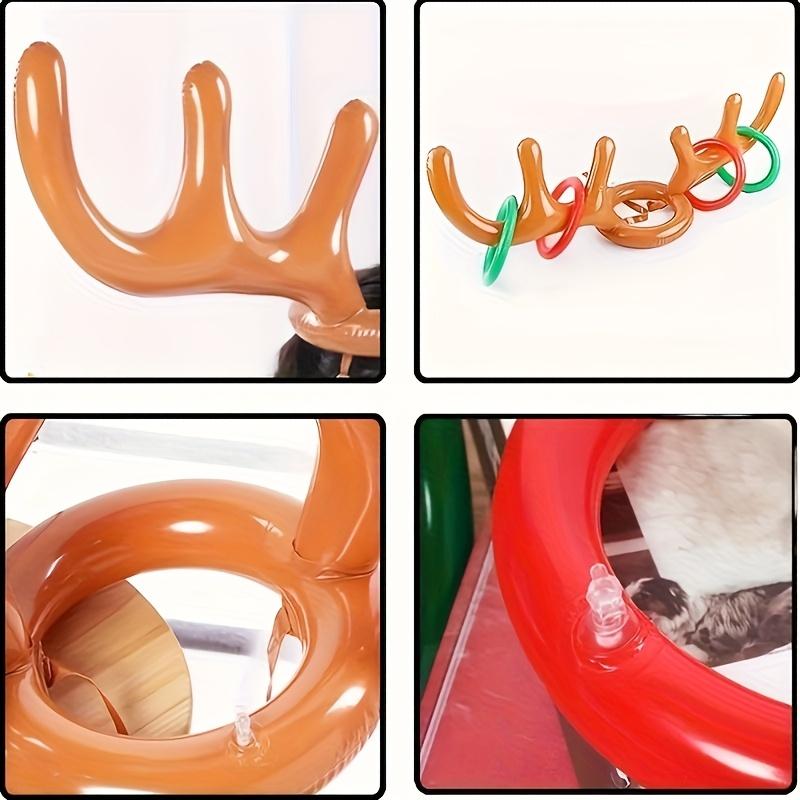 Inflatable Reindeer Horn Game with 1 Horn and 4 Rings, Fun Family Party Toss Game, Great Holiday Party Favors and Supplies