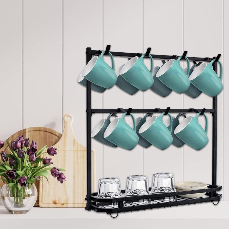 Elegant Countertops Coffee Cup Stand with 2 Tiers and 14 Hanging Hook for Mugs Kitchen or Teas/Coffee