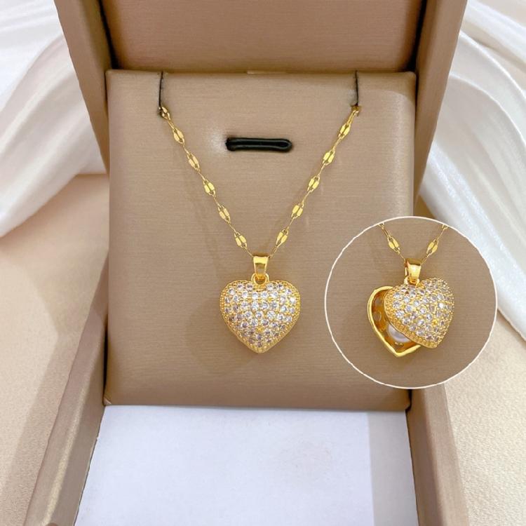 Stylish Pearls Necklace with Heart Shaped Shells Pendant and Full Diamonds Gifts for Trendy Women Special Occasions