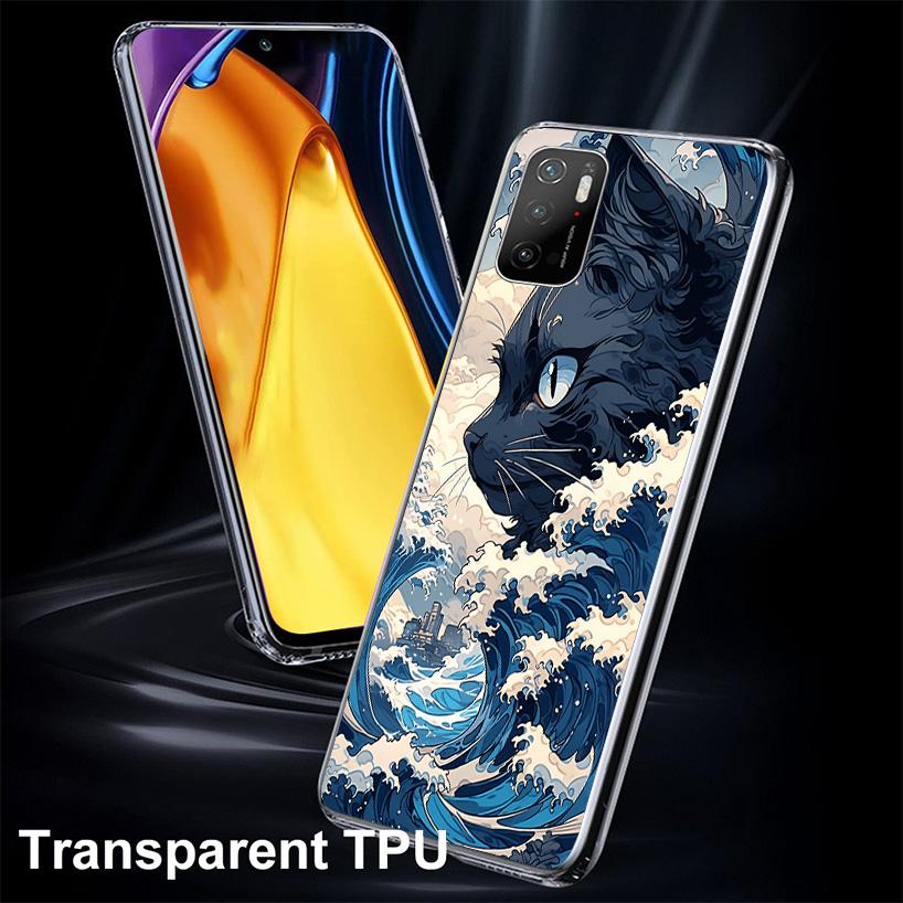 Anime Cat Sea Wave Aesthetic Phnoe Case for Xiaomi Poco X5 X6 X7 Pro X4 Gt F7 Ultra M8 M7 Redmi 15C 15 13C 13 12C 12 Unique Cove