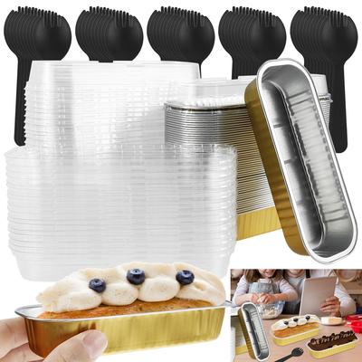 150 Stück Mini Kastenformen mit Deckeln und Löffeln 200ml Wiederverwendbares Käsekuchen Muffin Backwerkzeug Mini Brotbehälter Küchenzubehör