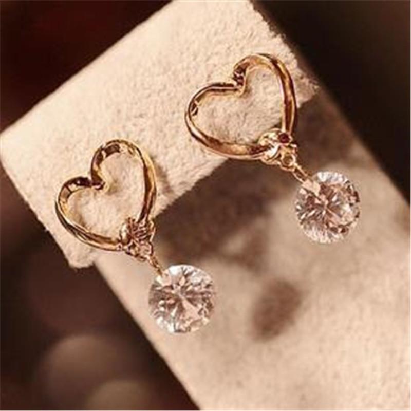 Fashion Golden Love Heart Cutout Cute Pendant Zircon Earrings for Women Girl Accessories  Jewelry