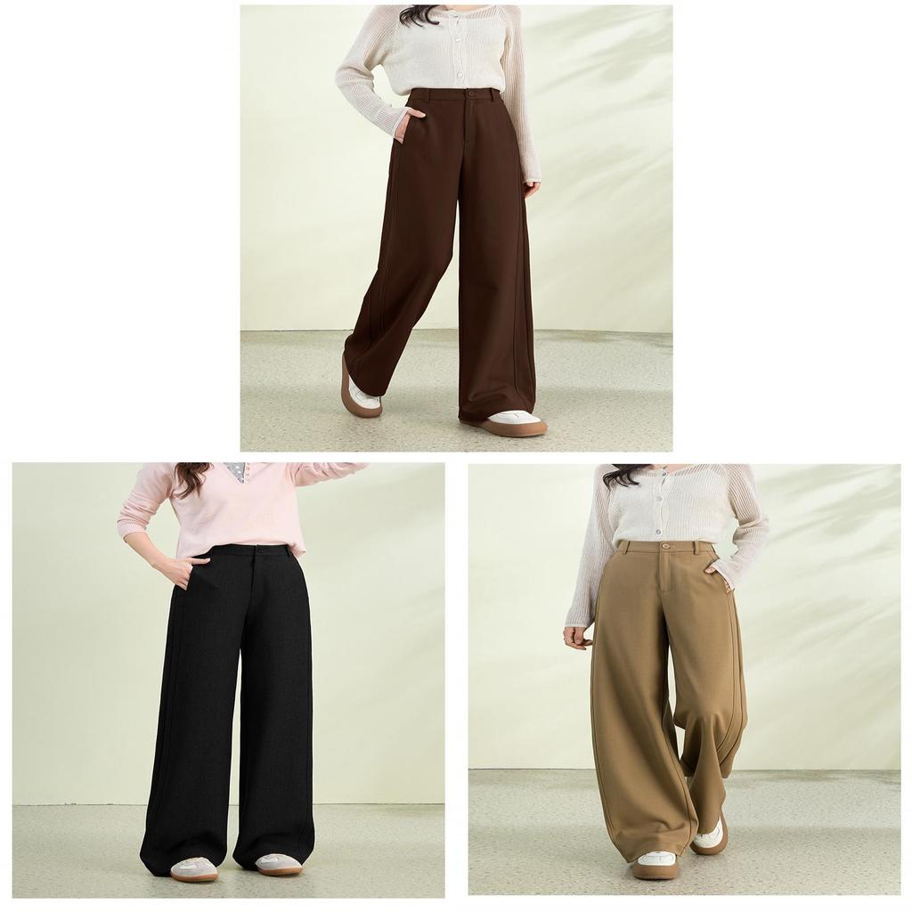 Womens Relaxed Tencel Wool Blend High Waist Wide Leg Casual Pants For Office And Weekend Wear