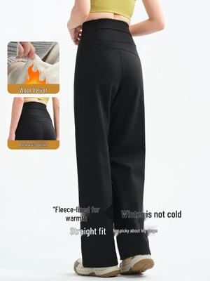 Plus Samt Hosen mit geradem Bein für große Frauen - Winter Fitness- und Sportbekleidung mit Gesäßtasche