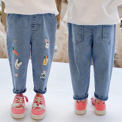 Kinder Mädchen Cowboy Hosen Druck Karotten Kaninchen Gänseblümchen Jeans Kinder Kleidung Mädchen Jeans