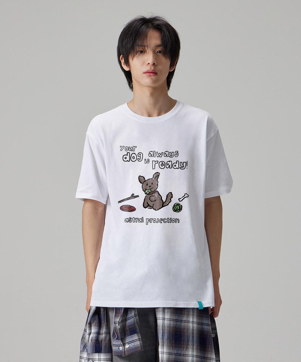 Astral Projection [Doodle Puppy] Cotton Loose Fit Short Sleeve T-Shirt_White L