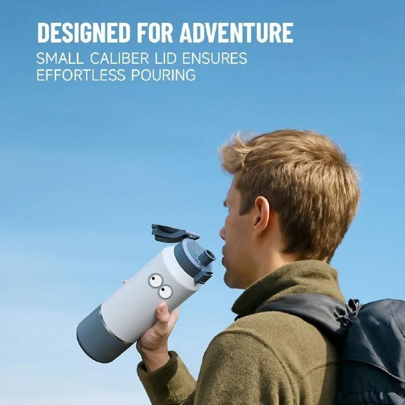 Tyeso 1500ML Travel Mug with Handle Vacuum Flasks Water Bottle Leak-Proof Lid for Outdoor Sports Hiking Large Capacity Drinkware with Eye Sticker