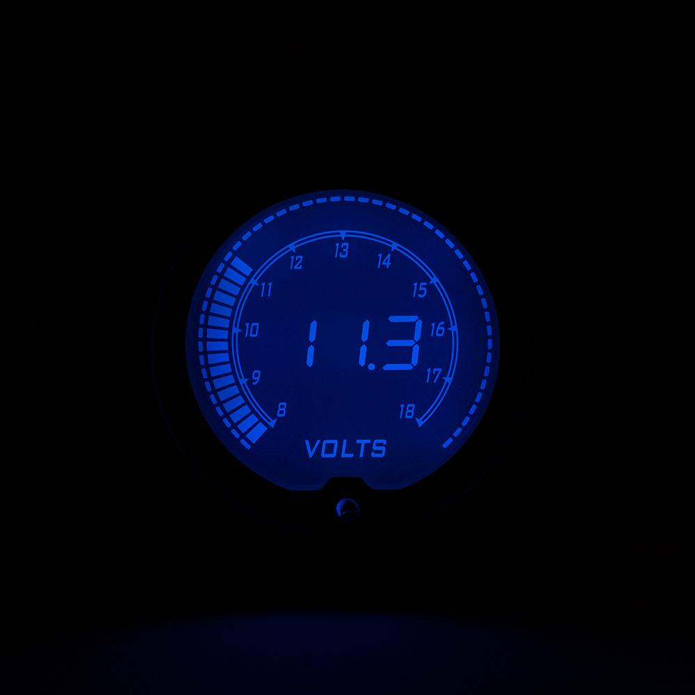 12V Universal Car 2"/52mm Diameter Volt Gauge 7 Colors LED Display