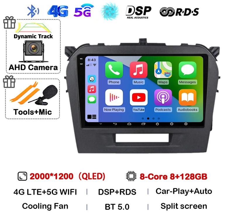 Android 14 Carplay Auto WIFI+4G For Suzuki Vitara 4 2017 2018 2019 2020 2021 2022 Car Radio Stereo Multimedia GPS Video Player