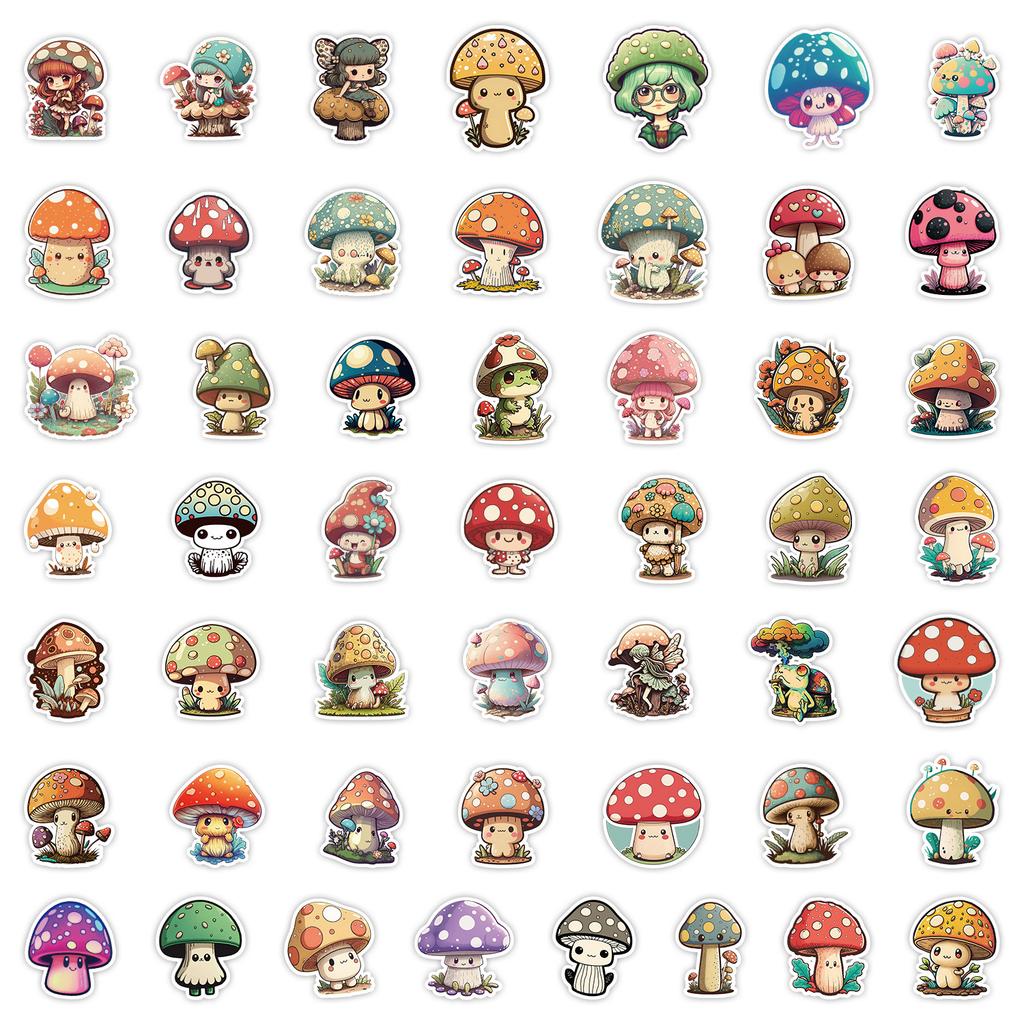 50 Cute INS Mushroom Graffiti Stickers Computer Mobile Phone Water Cup Decoration Stickers Waterproof Creative Children's Stickers