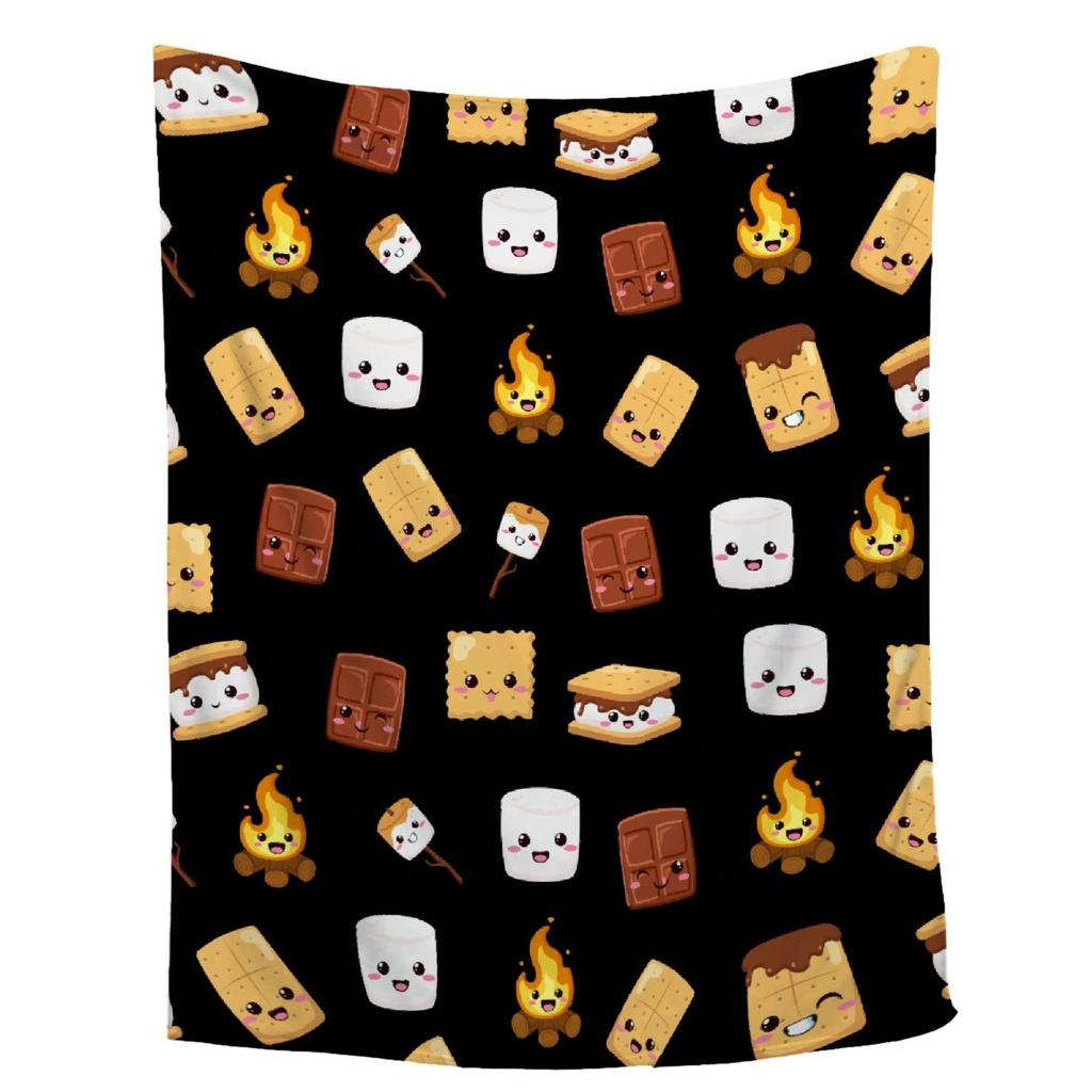Cute Campervan Campfire Blanket Cartoon Food Digital Printed Flannel Blanket Rv Decorative Blanket