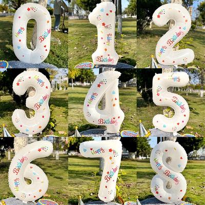 40-Inch Large White Digital Aluminum Film Balloon Children's Birthday Party Arrangement Photo Props Sticker Balloon
