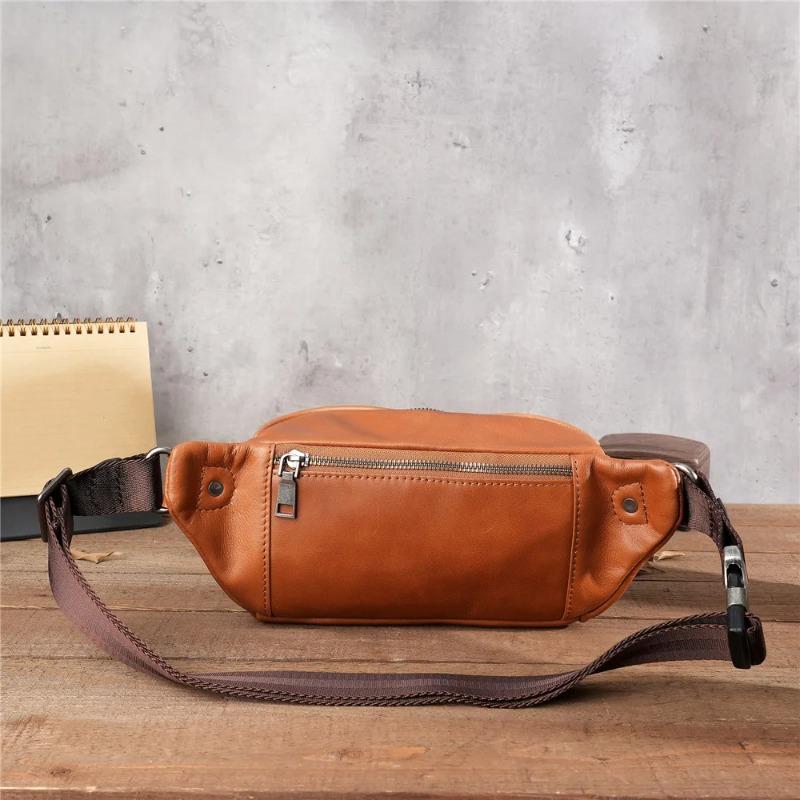 Vintage Motorcycle Men's Crossbody purse - Genuine Cowhide Leather Phe Waist Pack & Lightweight Sport Chest Bag