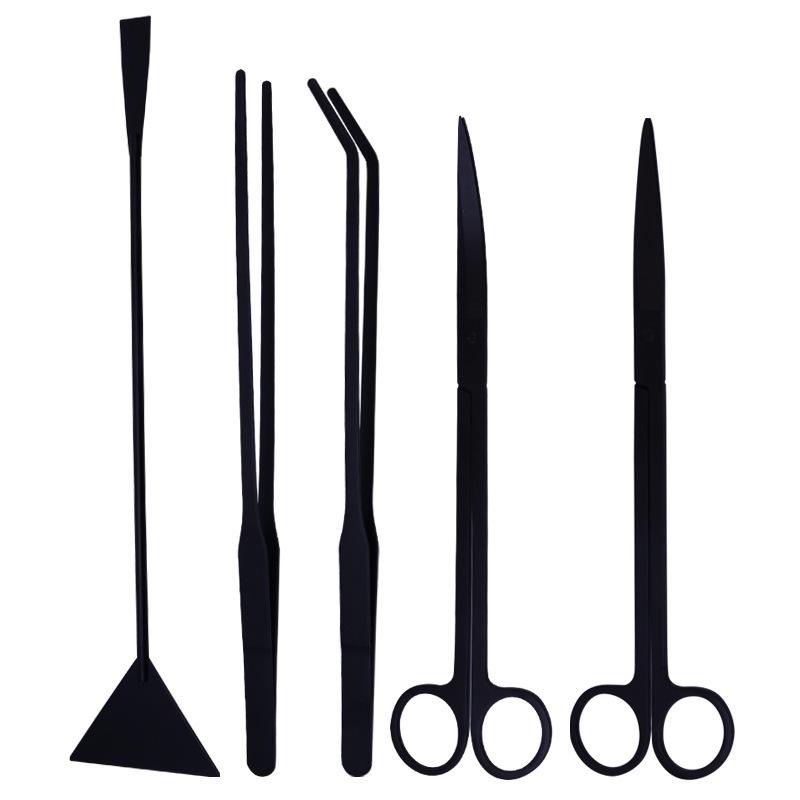 Stainless Steel Aquatic Plant Trimming Tools: Multi-Specification Scissors, Extended Sand Leveler, and Thickened Tweezers.