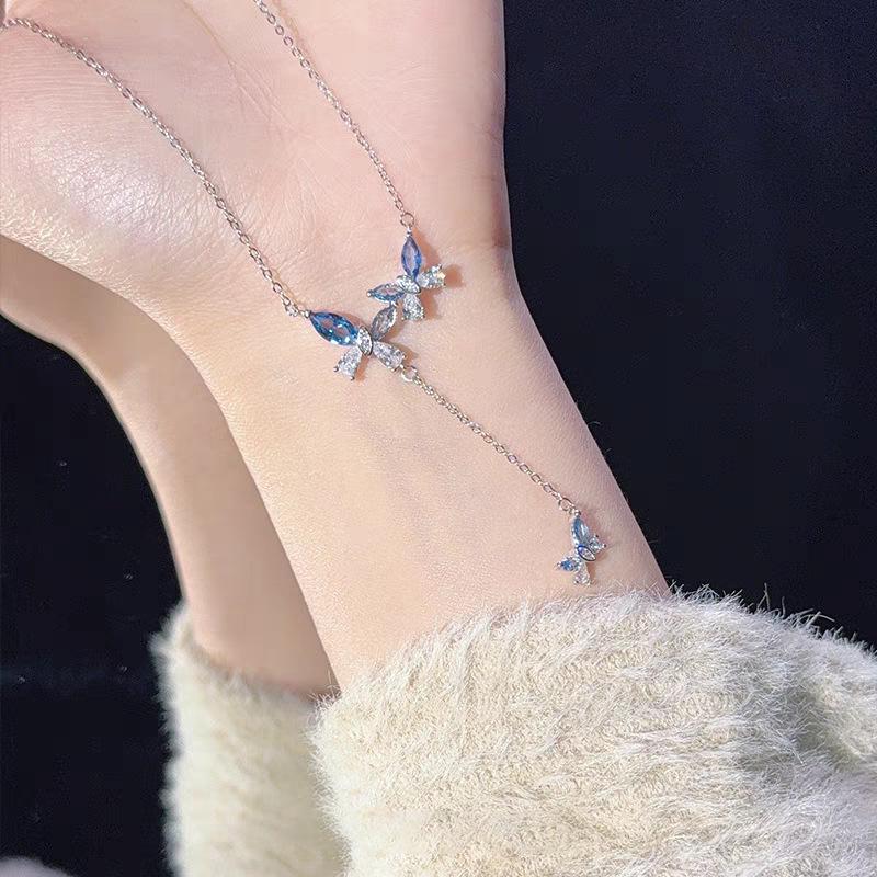 925 Sterling Silver Butterfly Tassel Necklace for Women - High-End Korean Style Light Luxury Choker with Collarbone Chain Jewelry. 925 Sterling Silver