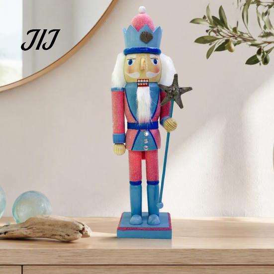 Indoor Christmas Decor Wooden Nutcracker Figurine, Hand Painted Soldier Ornament, Bright Large Figurine Color Statue for Holiday Home Desktop