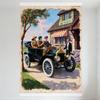 Vintage 1920s Ford Model T Automobile with Passengers Metal Tin Sign - General Store Scene for Home Bar Restaurant Man Cave Deco