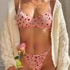 Lace Bra Set With Heart Print Sheer Mesh Ultra-Thin Molded Cup Underwire Large Bust Support