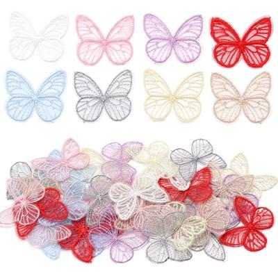 100pcs 4.5CM Simulation Mesh Butterfly Patch Embroidery Lace Butterfly Appliques Dreamy 3D Chiffon Butterfly DIY Handmade