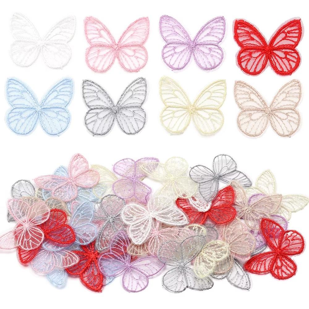 100pcs Dreamy Embroidery Lace Butterfly Appliques  Hair Clip Accessories