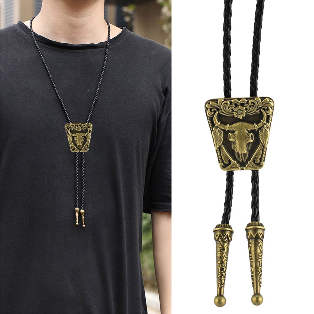 Vintage Western Cowboy Bolo Tie Longhorn Necktie Punk Necklace Costume Accessory American Bola Tie Western