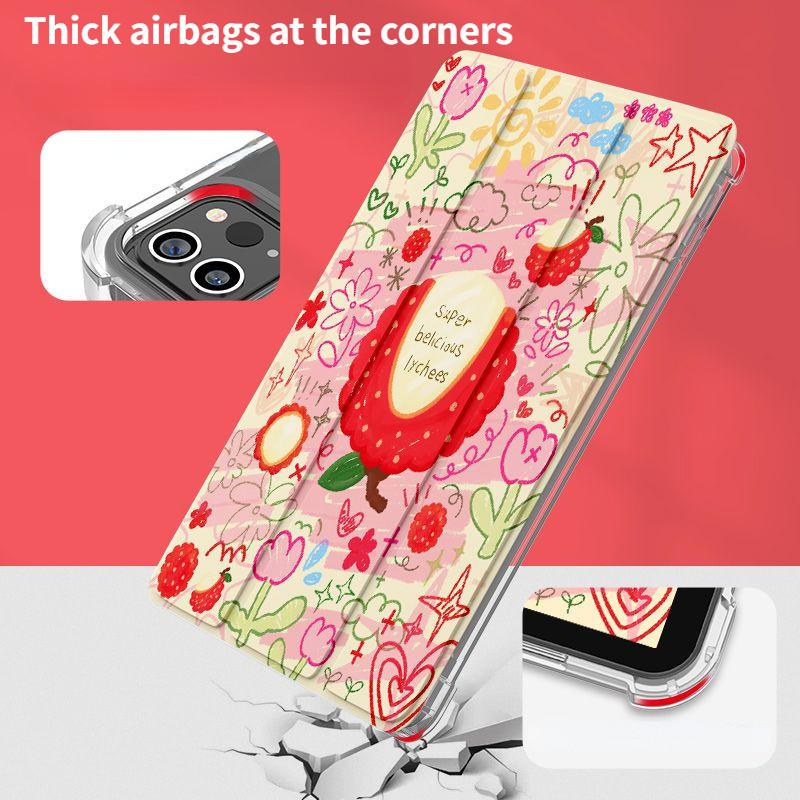 Für iPad Air5 Hülle Kreatives Frucht-Doodle-Illustrationsmuster iPad-Hülle für iPad 2022 10. 10.9 2021 9. 8. 7. 10.2 Air1/2 9.7 mit Stifthalter