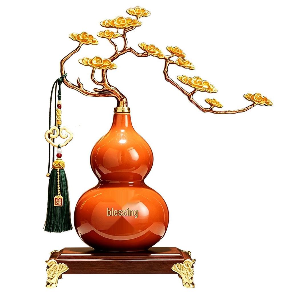 Gourd Ornament: Luxurious Chinese Home Decor for Living Room or Office – Attracts Fortune and Prosperity, Perfect Housewarming Gift