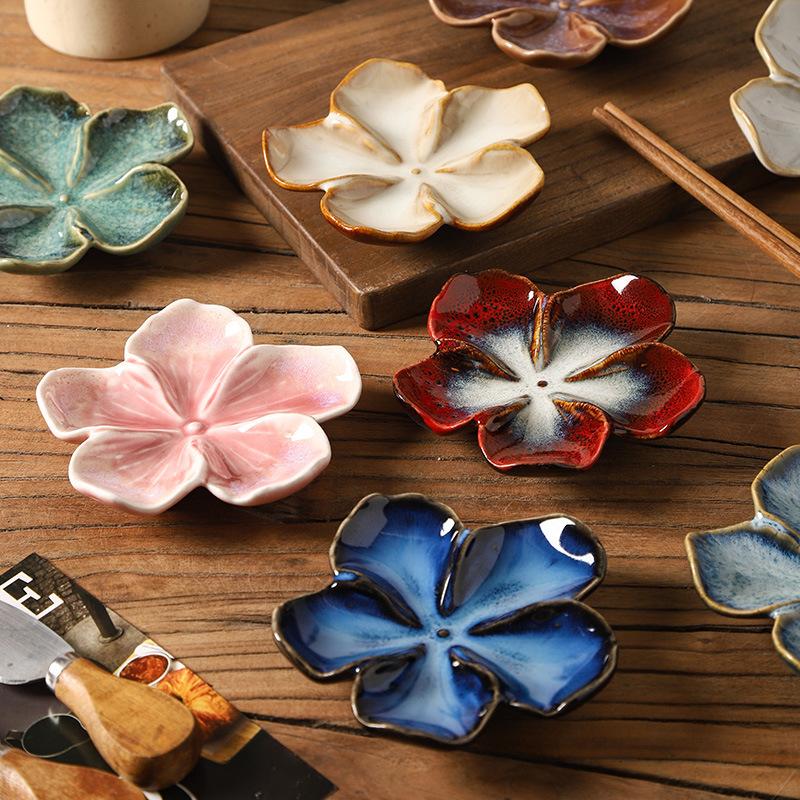 Vintage Ceramic Flower Shaped Craft Dish Multi-Color Dipping Sauce Small Bowl Creative Kitchen Gift