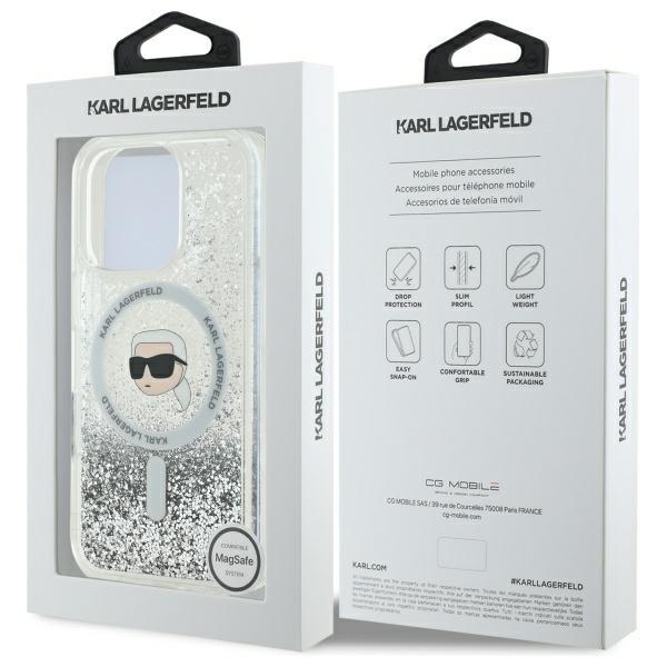 Karl Lagerfeld Klhmp16Llgkisgh Iphone 16 Pro 6.3 Hardcase Transparent Liquid Glitter Karl Head Magsafe