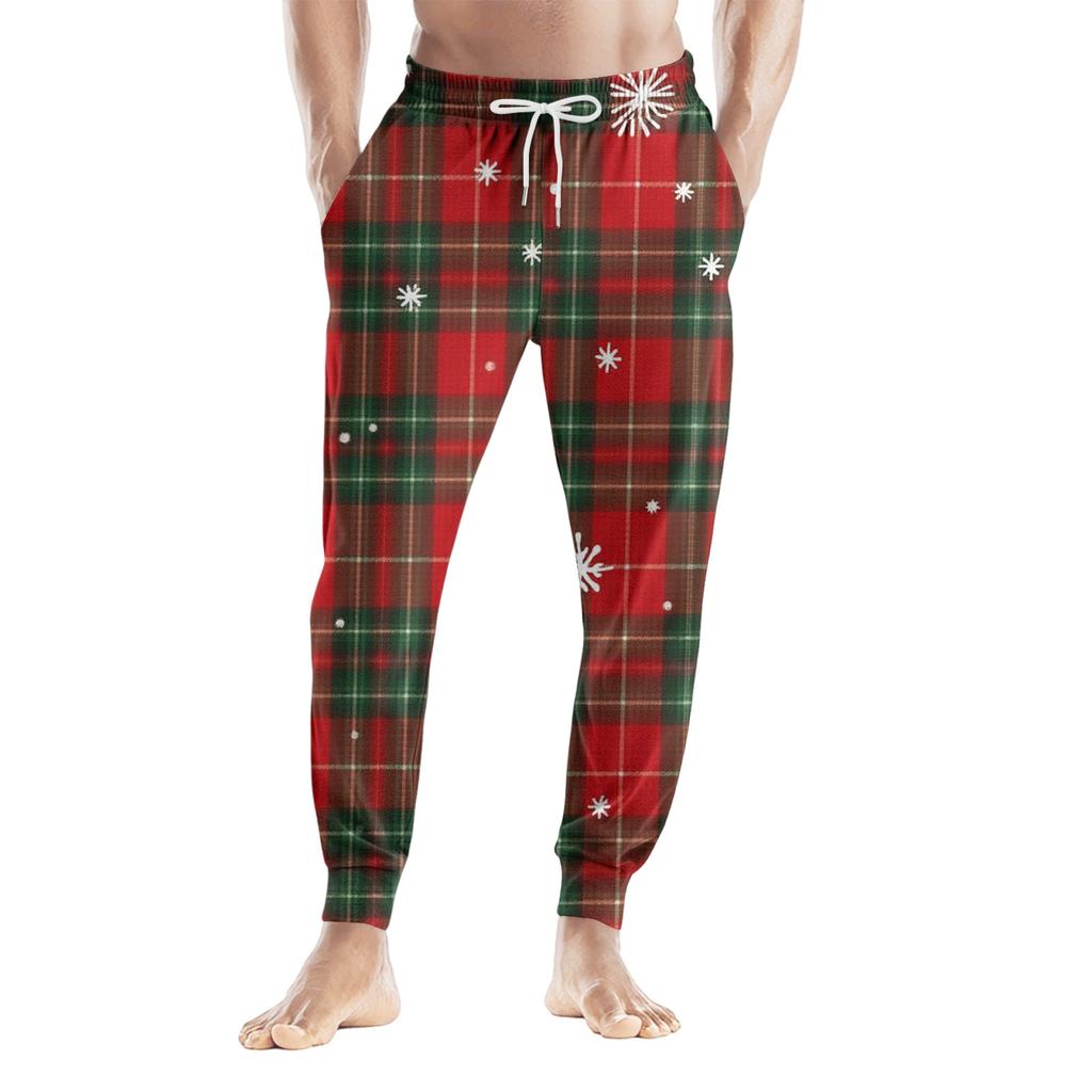 Men's Drawstring Pocket Casual Pants, Checkered Striped Printed Pocket Casual Pants, Home Sleeping Pants