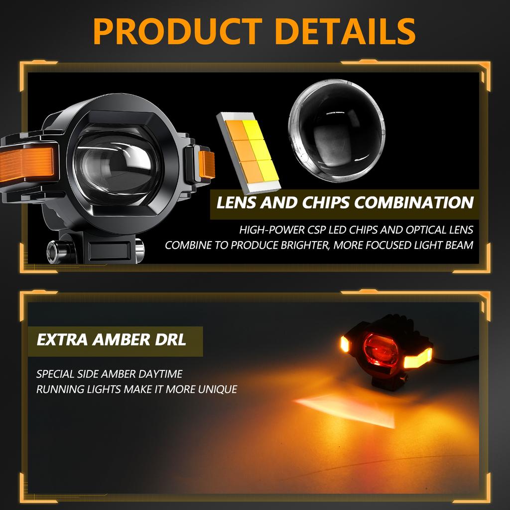 M15 2Pcs Motorcycle Auxiliary Lamp IP68 Waterproof High Brightness Aluminum Alloy DRL LED Spotlight