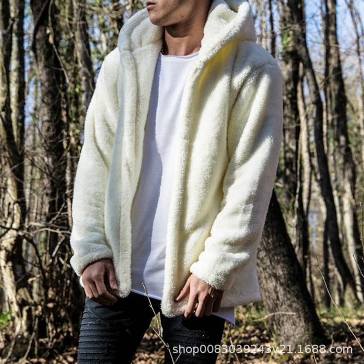 Men's Autumn and Winter Casual Solid Color Hooded Jacket European and American Plush Coat To Keep Warm