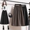 DIMANAF 2025 Plus Size Autumn Winter Women Long Skirts PU Elastic Waist Trousers Oversize 5XL Black