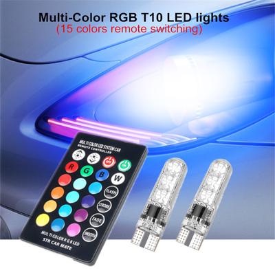 2pcs LED T10 Car Strobe Light Multi Colors Dome Reading Light Wedge Lamp RGB LED Bulb With Remote Controller License Plate Light