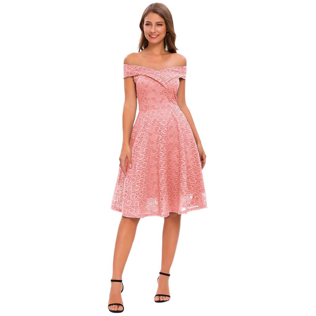 Ελαφί Γυναικείο Κρουαζέ Μπροστά Εκτός Ώμου Μπαρντό Φλοράλ Δαντέλα Skater Μίντι Φόρεμα Χορού Κοκτέιλ Φόρεμα για Επίσημο Πάρτι Παράνυφος Καλεσμένη Γάμου Περίσταση Σύνολο