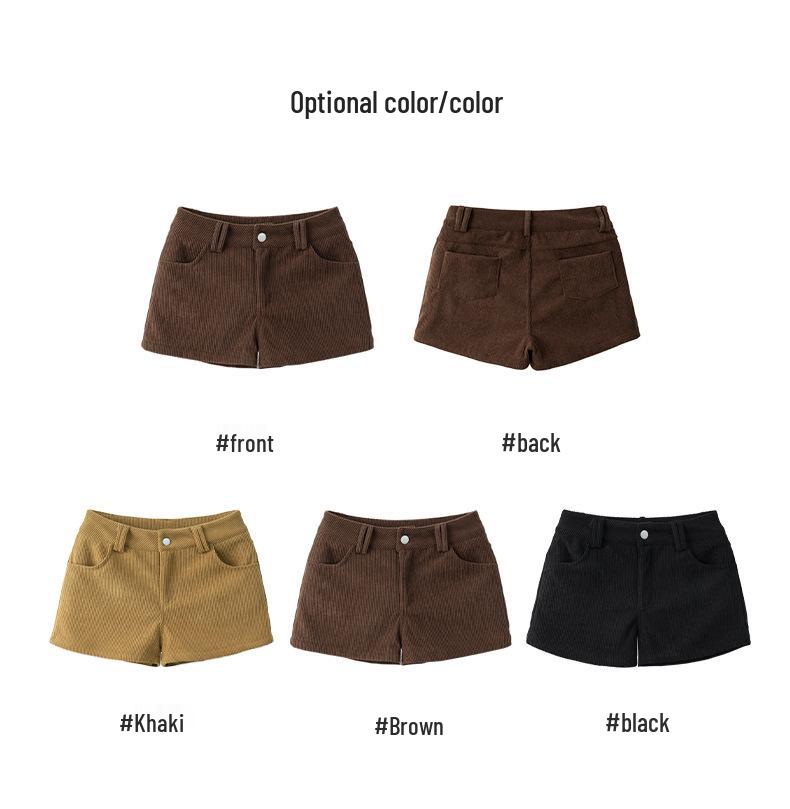 Unisex Spring Khaki Corduroy High-Waist Wide-Leg Shorts - Slimming Coffee Color, Single Button Closure